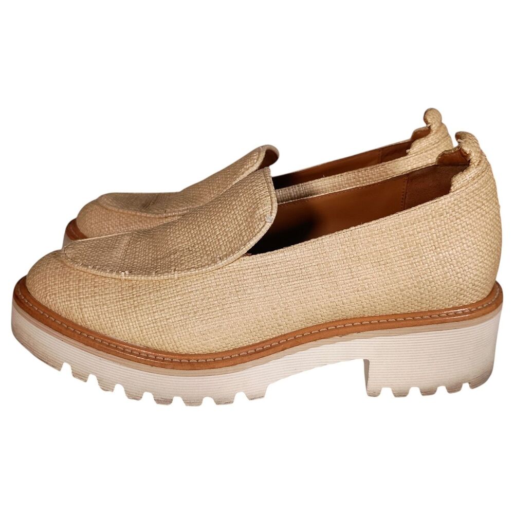M. Gemi Womens 38/8 The Eva Woven Raffia Platform Loafers Beige Tan Lug Sole - Picture 12 of 15